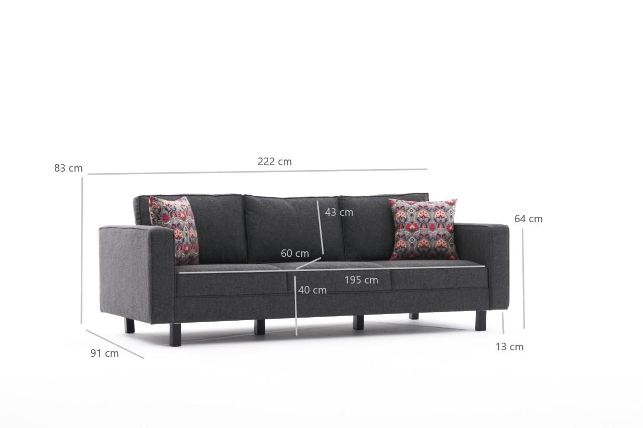 Kale Linen - antracit - 3-sæders sofa