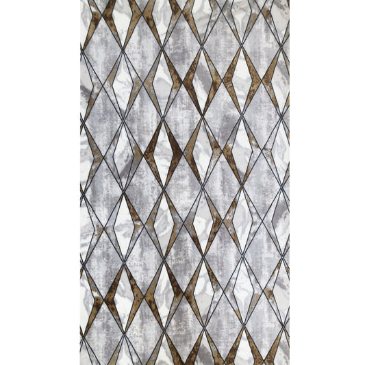 1094 - Grå, guld - Hall tæppe (80 x 400)