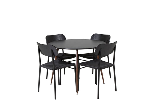 Plaza Round Table 100 cm - Sort top - Walnut Ben +Polly Spisestol 2 -Pack - Black / Black _4