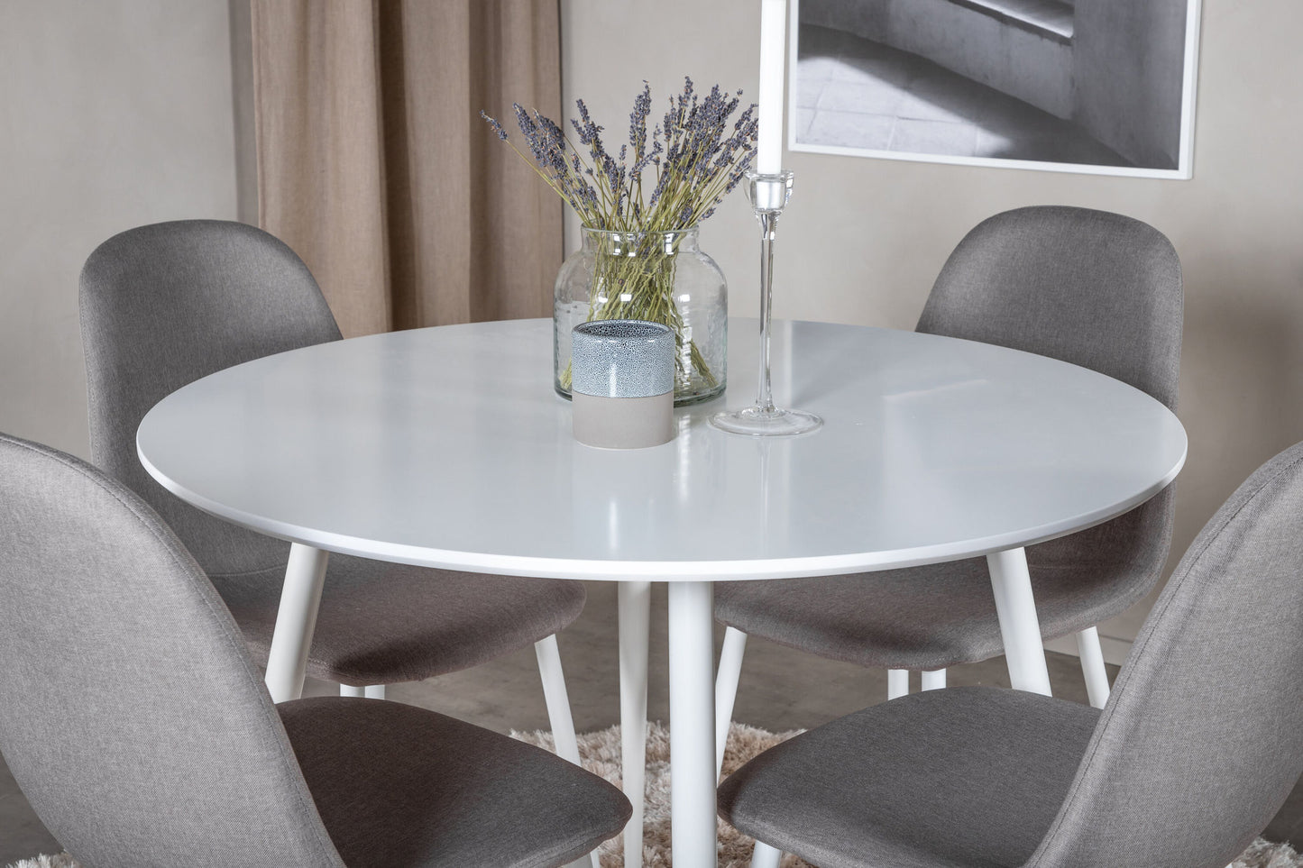 Plaza Round Table 100 cm - Hvide top / hvide ben +polar Matstol - Vit / Mellangrå _4