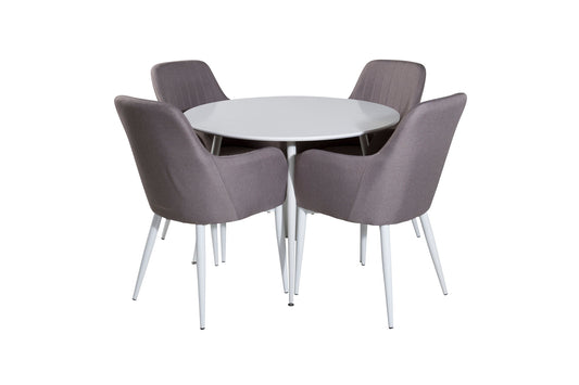 Plaza Round Table 100 cm - Hvide top / hvide ben +komfortstol 2 -pakke polargrå - Hvide ben _4