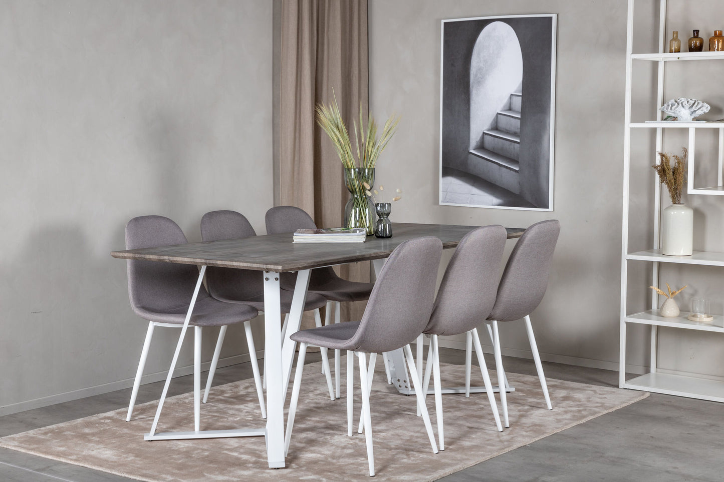 Marina spisebord - grå "eg" / hvide ben +polar Matstol - Vit / Mellangrå _6