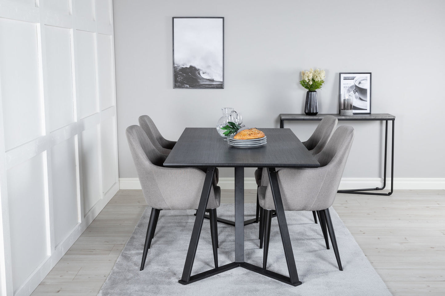Marina spisebord - Sorter top / sorte ben +komfortstol 2 -pakke polargrå - sorte ben _4
