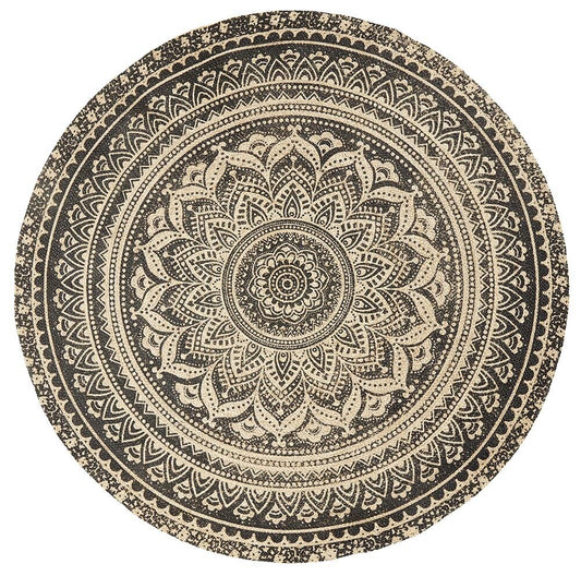 Matta runt mattan i jute med tryck - Ø150 cm - natur / svart