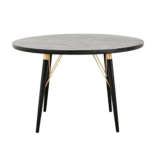 Rund matbord i trä - Ø120 - Svart / Mat Guld