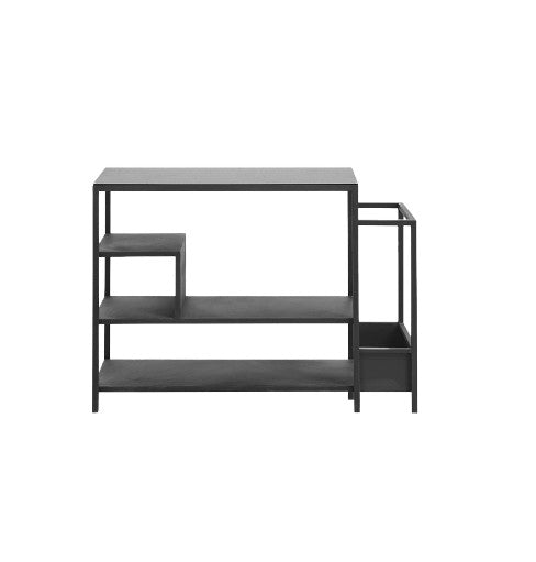 Skoreol i järn med glasbord - 59x85 cm - svart