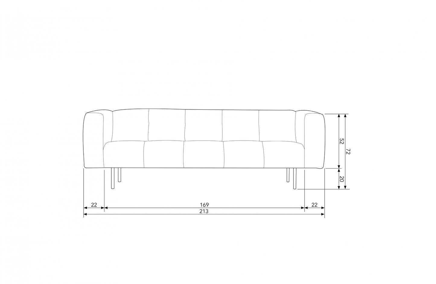 den vtwon | Skin - 2-personers soffa, 213 Cm Mocka Mörkgrå