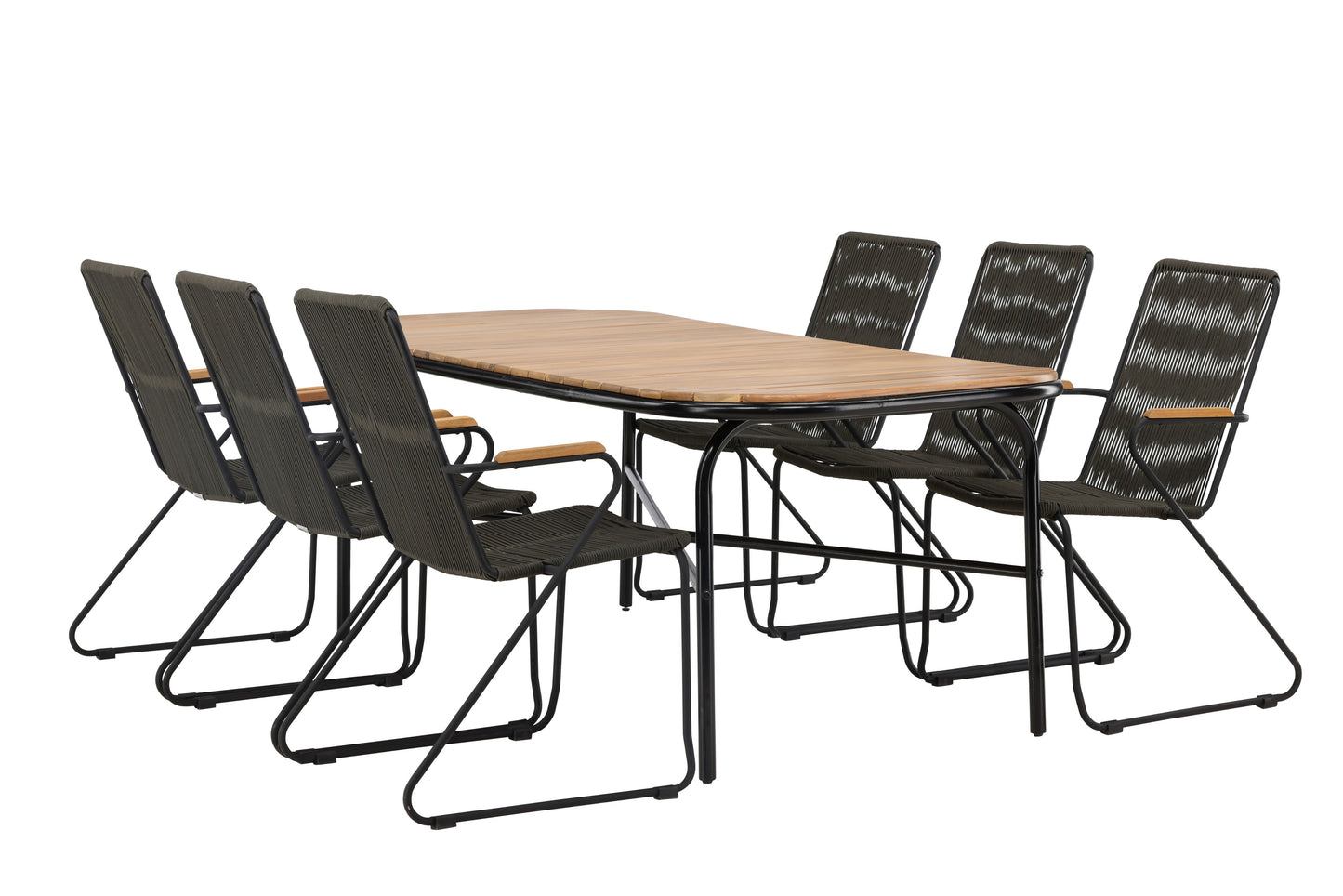 Holmbeck - Spisebord, Stål - Sort / Rektangulær 90*200*75 + Bois stol Stål - Sort / Mørkegråt Reb