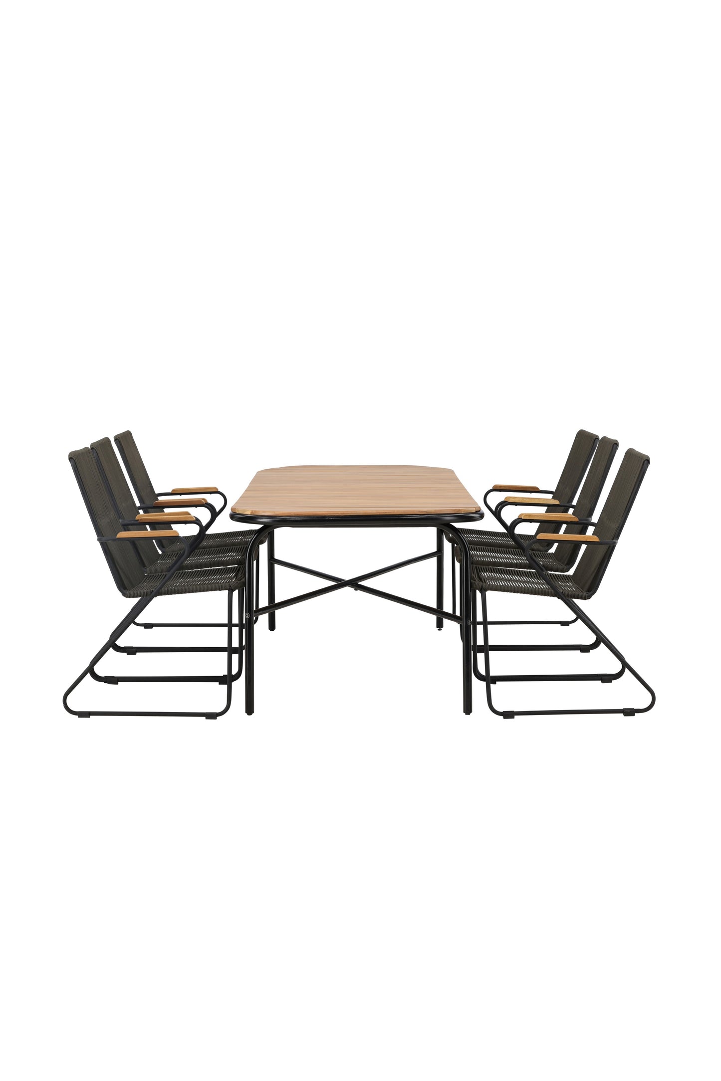 Holmbeck - Spisebord, Stål - Sort / Rektangulær 90*200*75 + Bois stol Stål - Sort / Mørkegråt Reb