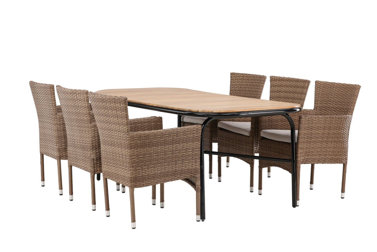 Holmbeck - Spisebord, Stål - Sort / Rektangulær 90*200*75 + Malia stol Aluminium - Natur / flet