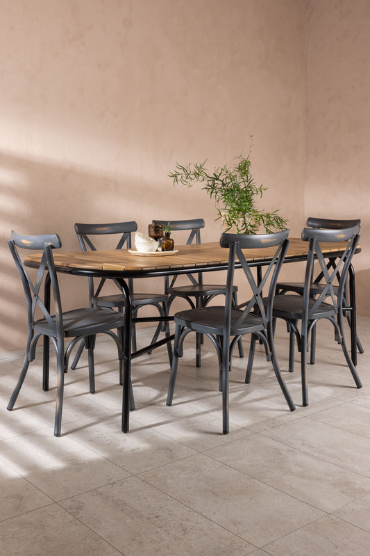 Holmbeck - Spisebord, Stål - Sort / Rektangulær 90*200*75 + Tablas stol Aluminium - Sort