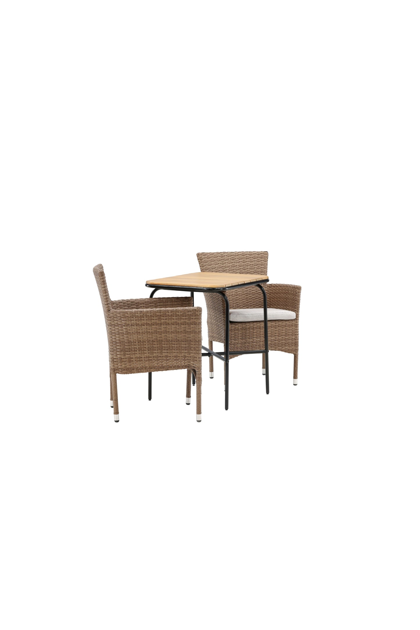 Holmbeck - Cafébord, Stål - Sort / Rektangulær 55*70*74 + Malia stol Aluminium - Natur / flet