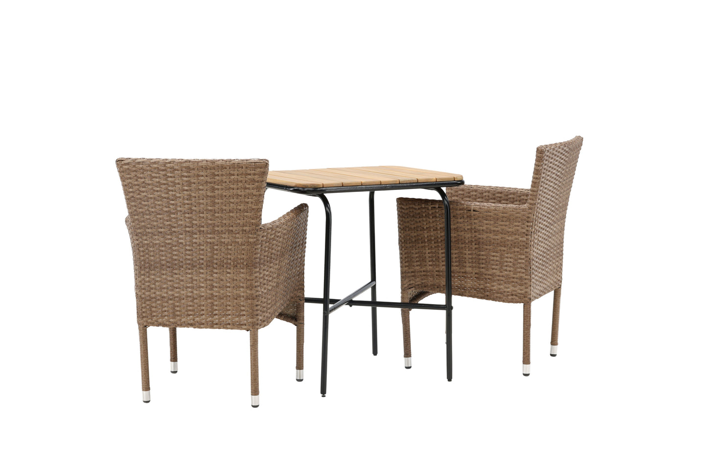 Holmbeck - Cafébord, Stål - Sort / Rektangulær 55*70*74 + Malia stol Aluminium - Natur / flet
