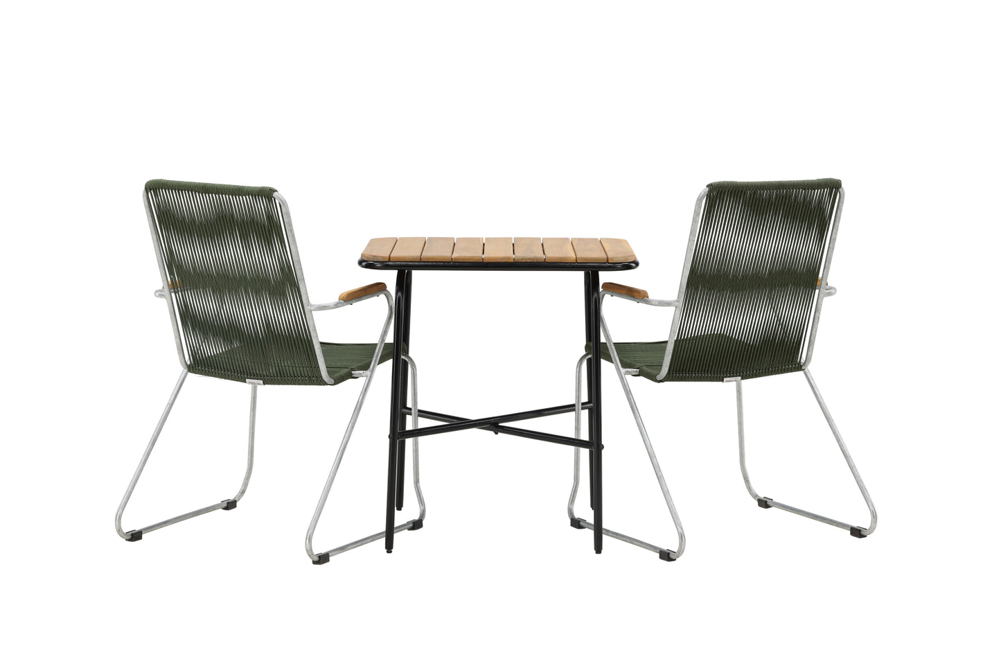 Holmbeck - Cafébord, Stål - Sort / Rektangulær 55*70*74 + Bois stol Stål - Sølv / Grønt Reb
