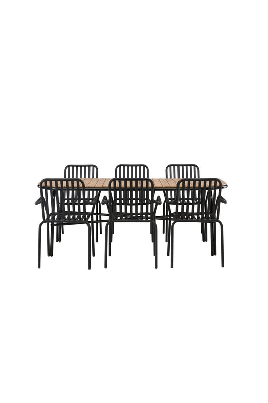 Holmbeck - Spisebord, Stål - Sort / Rektangulær 90*200*75 + Pekig stol Aluminium - Sort