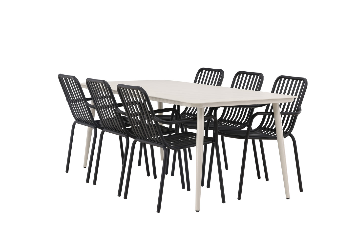 Lia - Spisebord, Beige - 200*90 + Pekig stol Aluminium - Sort