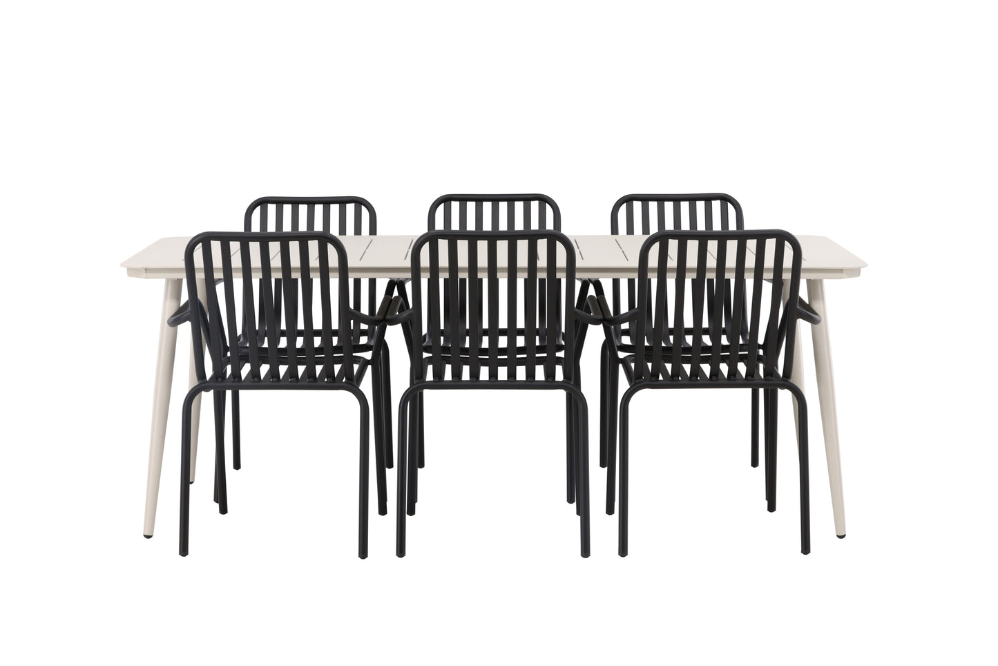 Lia - Spisebord, Beige - 200*90 + Pekig stol Aluminium - Sort