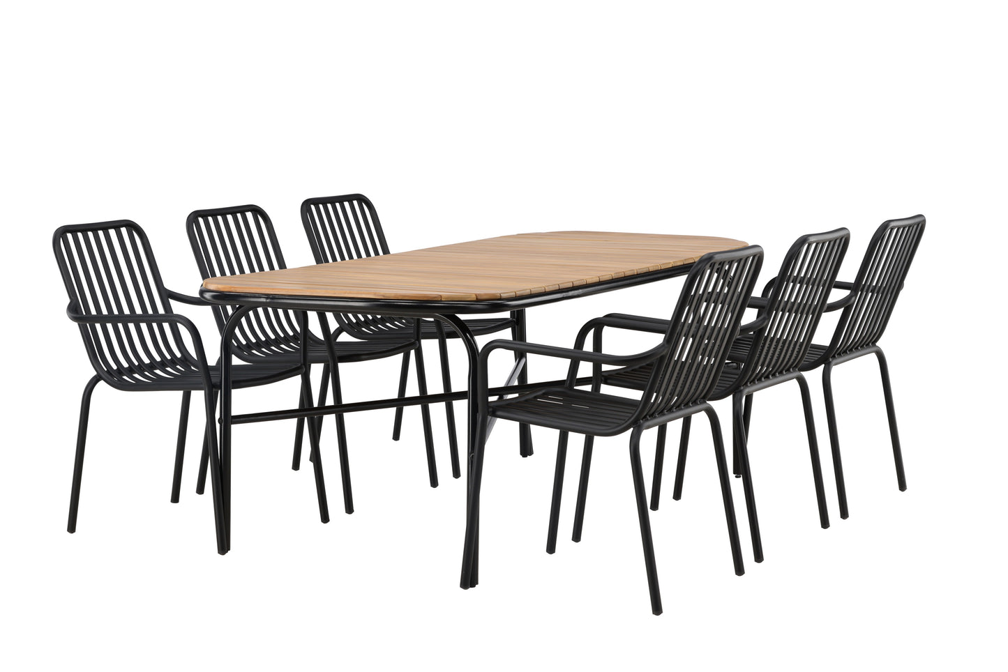 Holmbeck - Spisebord, Stål - Sort / Rektangulær 90*200*75 + Pekig stol Aluminium - Sort