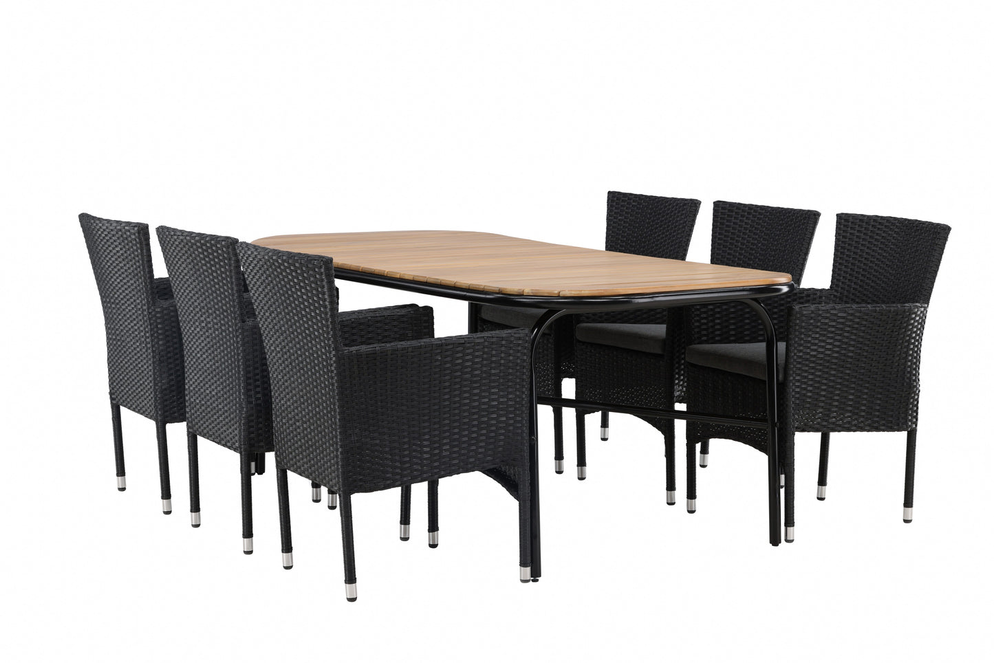 Holmbeck - Spisebord, Stål - Sort / Rektangulær 90*200*75 + Malia stol Aluminium - Sort / flet