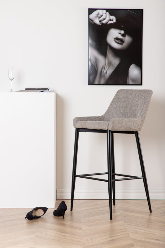 Venture Design | Plaza Bar Chair - svart/beige tyg (polyesterlinne)