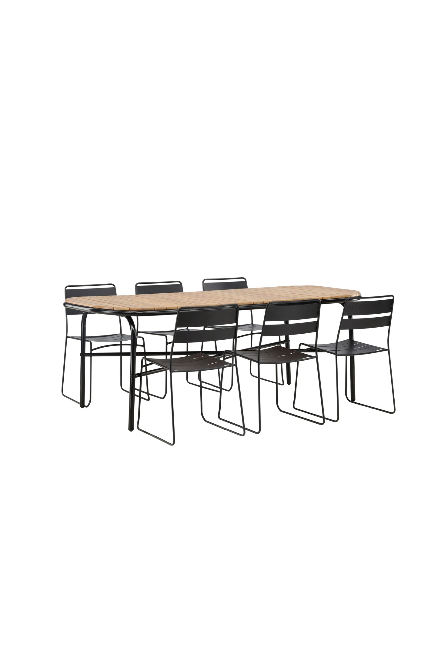 Holmbeck - Spisebord, Stål - Sort / Rektangulær 90*200*75 + Lia Spisebordsstol - Sort
