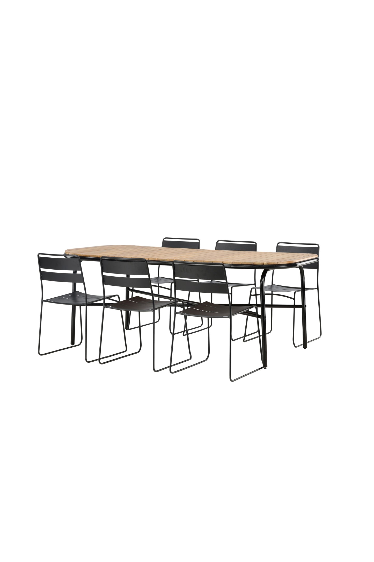 Holmbeck - Spisebord, Stål - Sort / Rektangulær 90*200*75 + Lia Spisebordsstol - Sort