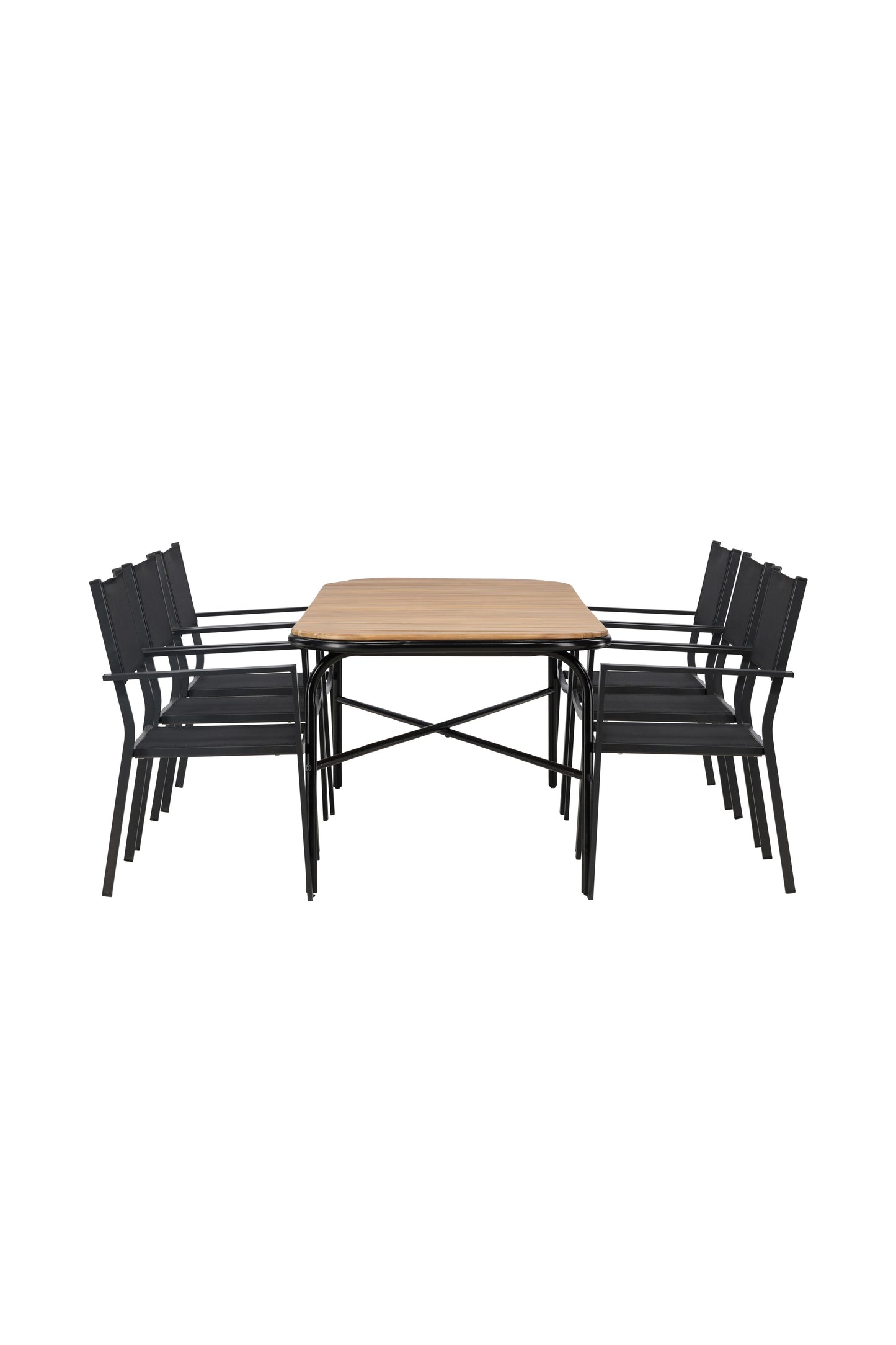 Holmbeck - Spisebord, Stål - Sort / Rektangulær 90*200*75 + Copacabana Stabelbar stol - Sort
