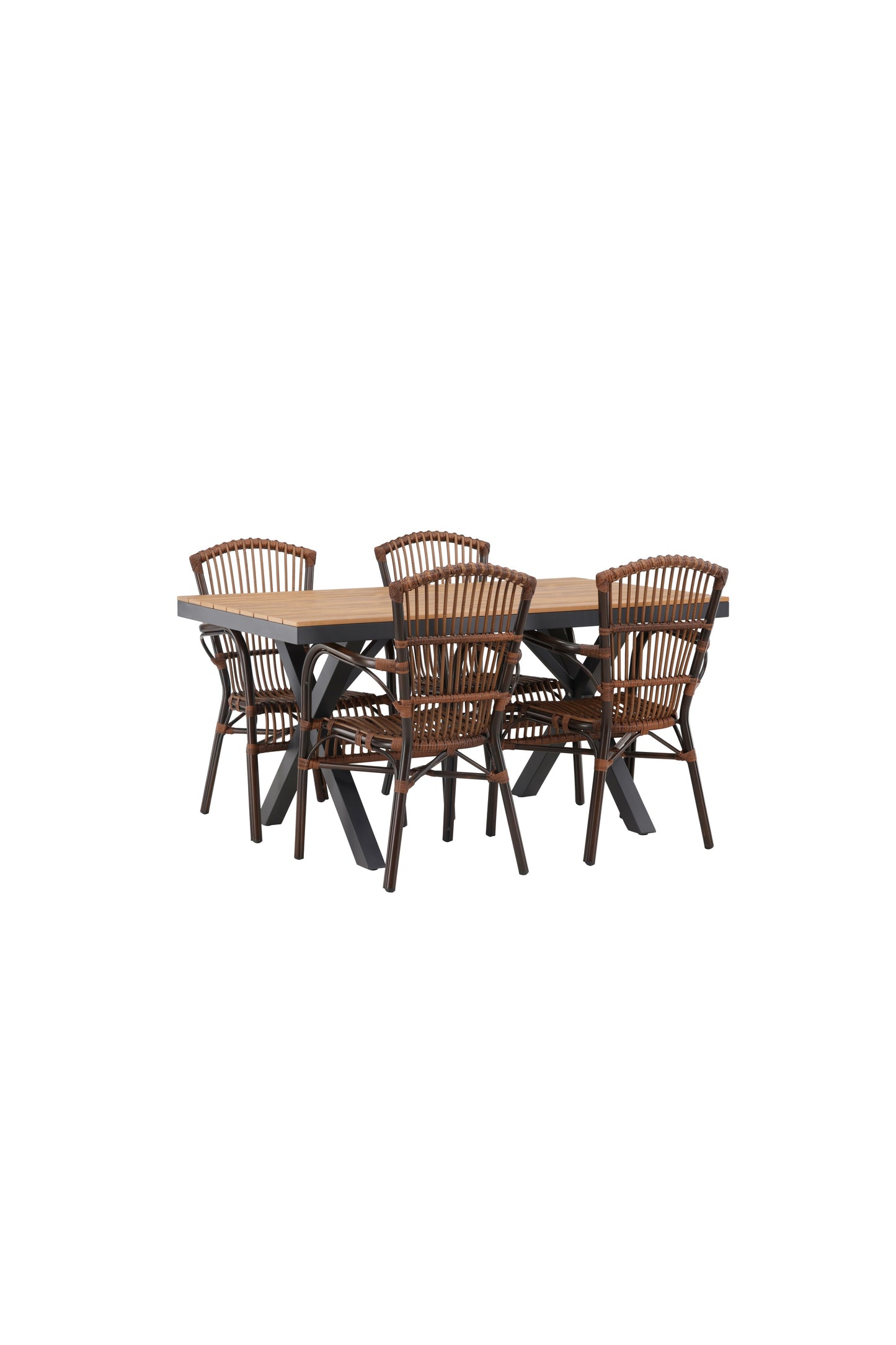 Garcia - Spisebord, Aluminium - Sort / Rektangulær 90*150* + Galera stol Aluminium - Brun / flet