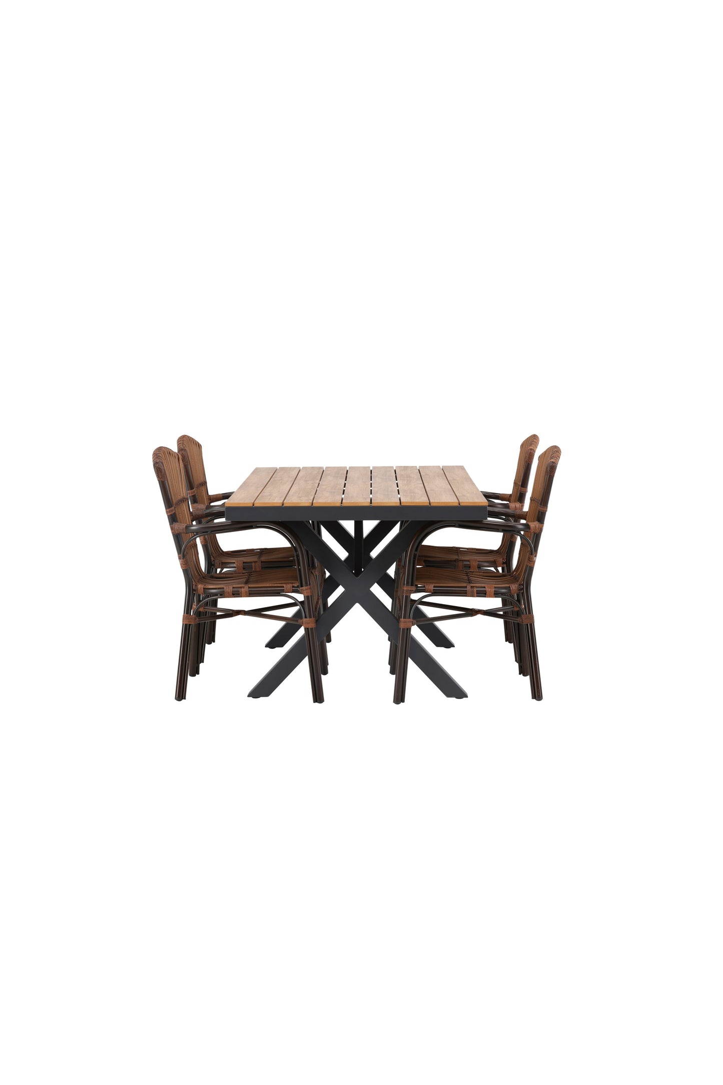 Garcia - Spisebord, Aluminium - Sort / Rektangulær 90*150* + Galera stol Aluminium - Brun / flet